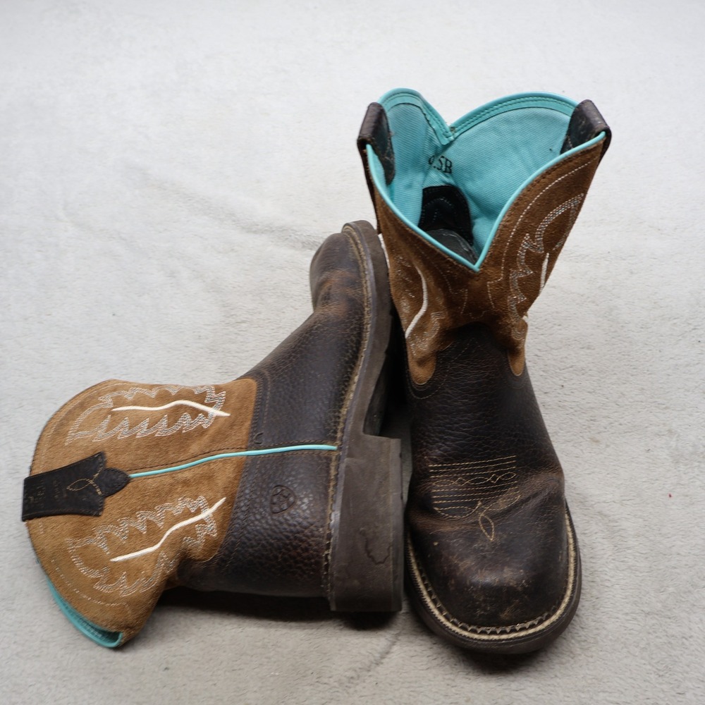 Ariat Women 9.5B Western Boot Brown Leather Heritage Feather II Pull On 10034009